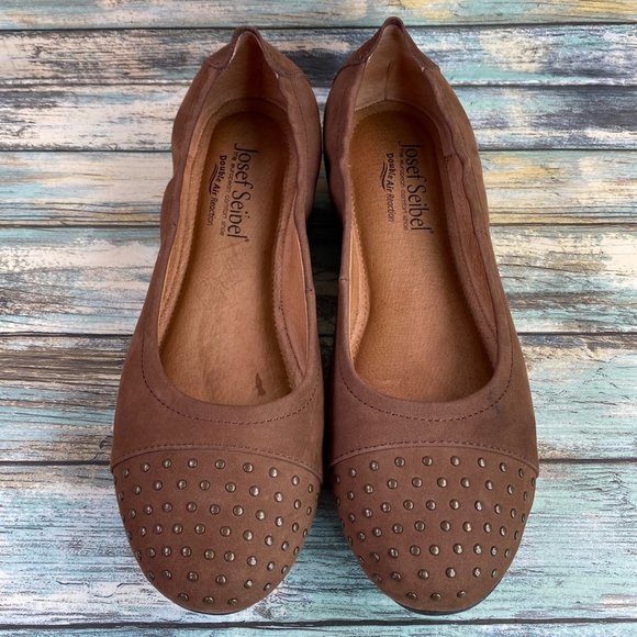 Josef Seibel Womens Size 6-6.5M Ballet Flat Shoe Brown Leather Studded Cap Toe - Picture 4 of 13
